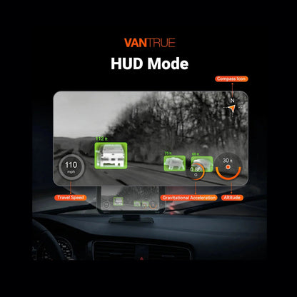Vantrue Pilot 2 heads-up display projecting thermal vehicle and animal detection on windshield