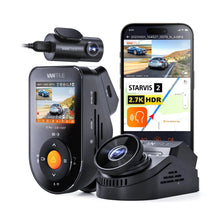 Vantrue Sonnet 1 Pro 2.7K HDR dash cam kit with rear camera and mobile app display