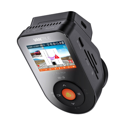 Vantrue S1 Pro Max matte black casing with circular control dial and USB-C port