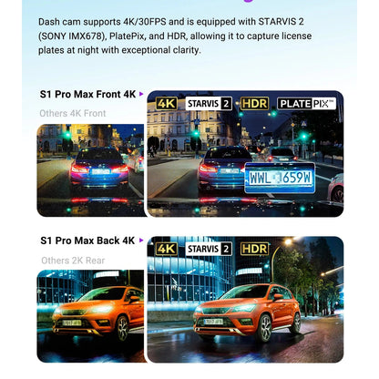 Vantrue S1 Pro Max dual 4K night vision comparison showing clear license plate capture