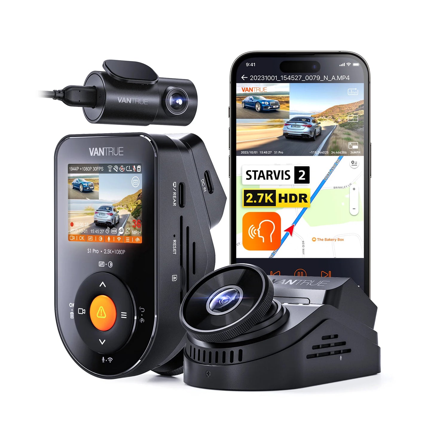 Vantrue Sonnet 1 Pro 2-CH Front + Rear - 2.7K + 1080P HDR, STARVIS 2 Cloud-Ready