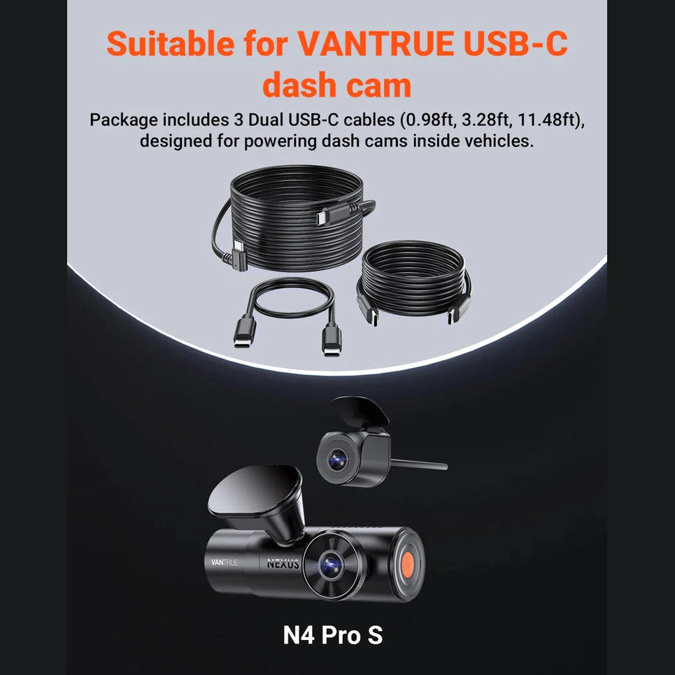 Vantrue USB-C cable set for NEXUS and N4 Pro S dash cams with three included lengths