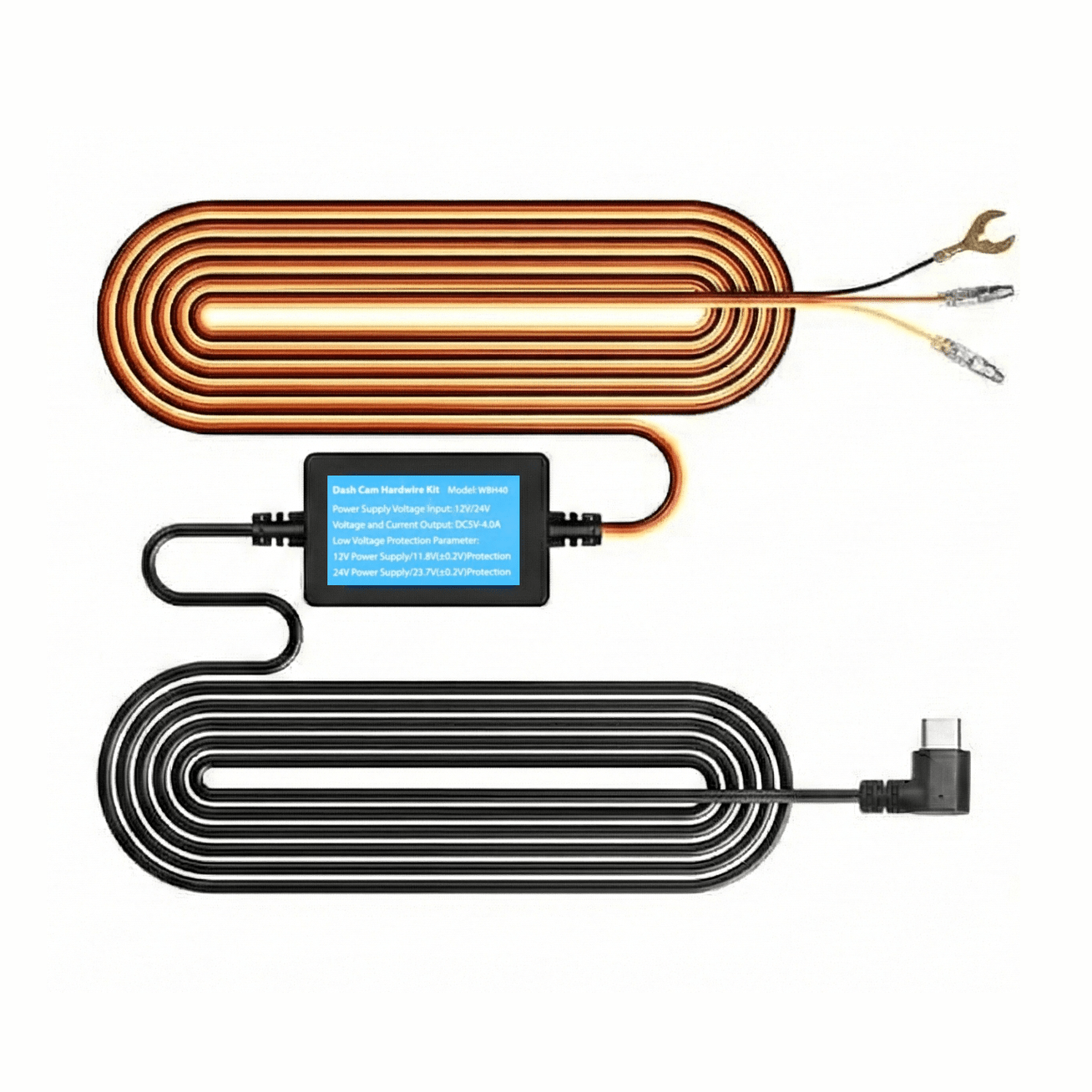 WOLFBOX WBH40 hardwire kit with USB-C cable and fuse taps for G900 dash cam parking mode
