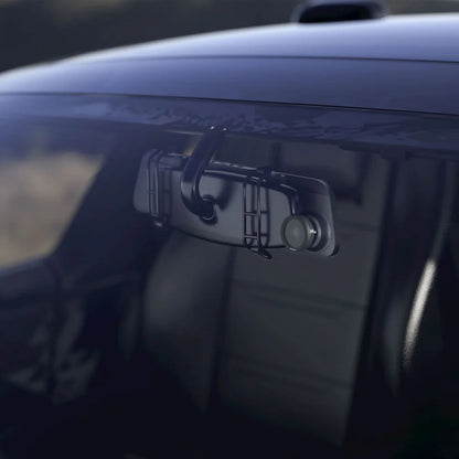 WOLFBOX CPL filter mounted on rearview mirror dash cam reducing glare