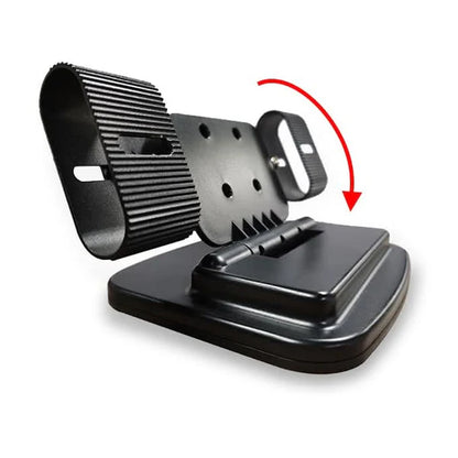 Disassembled view of WOLFBOX centre console bracket showing pivot joint and ribbed clamp