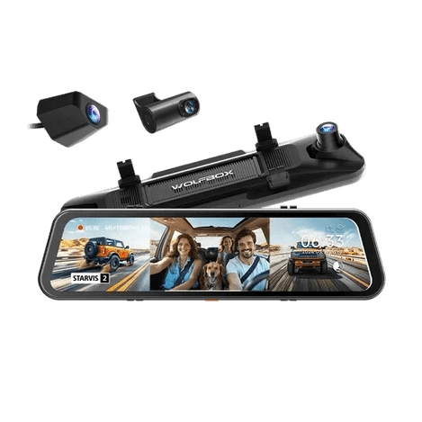 WOLFBOX G900 TriPro 12-inch mirror dash cam with 4K front, 2.5K rear and IR cabin cameras