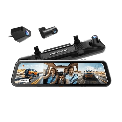 WOLFBOX G900 TriPro 12-inch mirror dash cam with 4K front, 2.5K rear and IR cabin cameras
