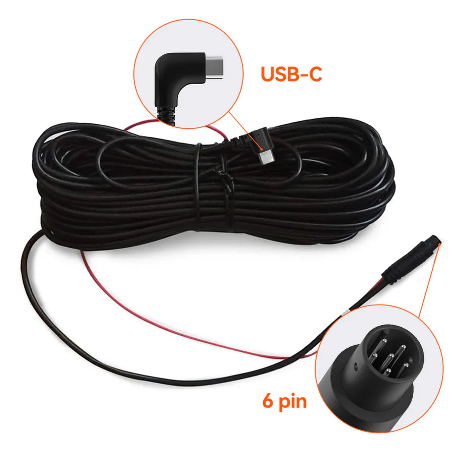 WOLFBOX G900 TriPro + G900 Pro V2 Longer Rear Cam Cables – USB-C 6-Pin