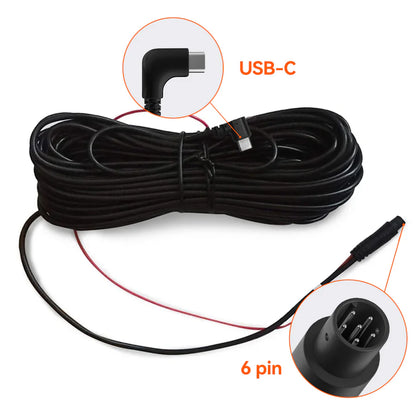 WOLFBOX G900 TriPro + G900 Pro V2 Longer Rear Cam Cables – USB-C 6-Pin