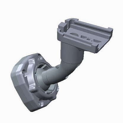 Top-rear angle of WOLFBOX mirror mount showing tapered neck and hexagonal base