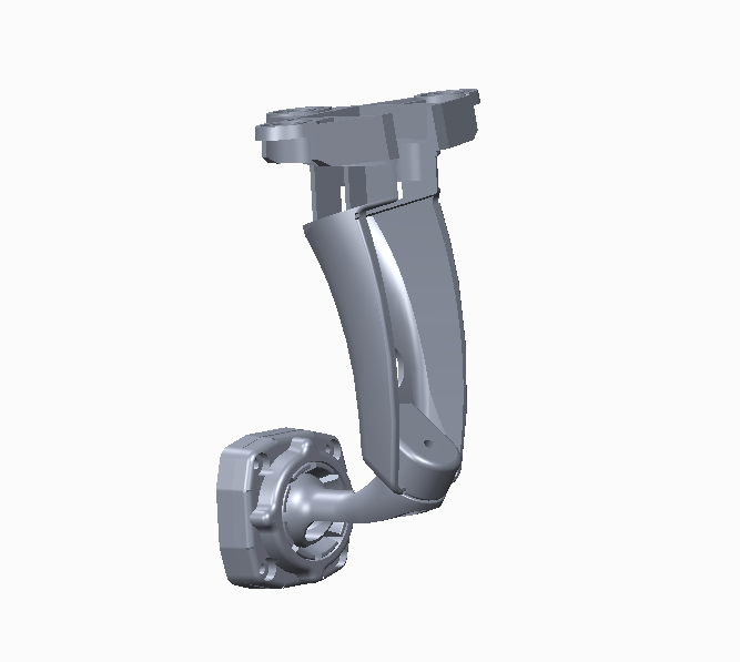Side view of gray plastic WOLFBOX mirror mount bracket showing curved arm and clip mechanism