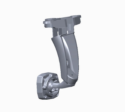 Side view of gray plastic WOLFBOX mirror mount bracket showing curved arm and clip mechanism