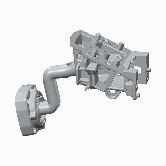 Multi-part gray rear view mirror mount bracket with hinged metal clip and alignment pins for rock-steady dash cam footage