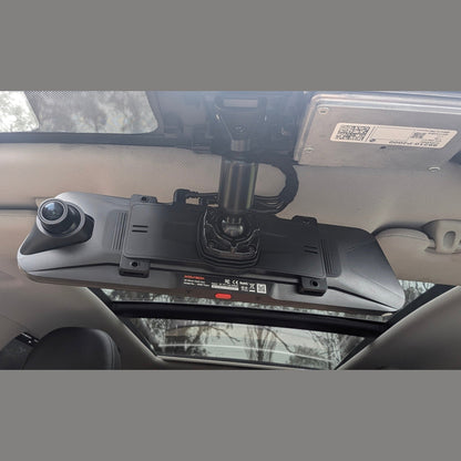 WOLFBOX M Mirror Dash Cam G900 Pro installed on rearview mirror with label