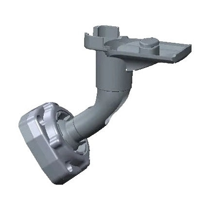 Gray mirror mount bracket with cylindrical protrusion and rectangular cutout