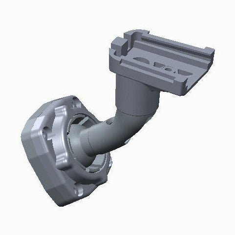 Top-rear angle of WOLFBOX mirror mount showing tapered neck and hexagonal base