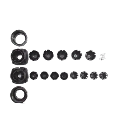 Black WOLFBOX mirror mount hardware kit including ring adapters, square bases, and star-edged spacers for vehicle installation