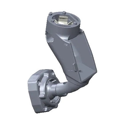 Vertical gray plastic mirror mount assembly showing internal clips, screw holes, and beige insert