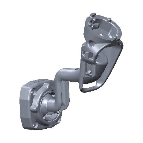 Gray plastic mirror mount bracket featuring U-shaped cradle opening and side tab for device security