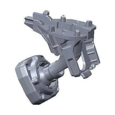 Gray mirror mount with central pivot point and multiple screw holes for mounting