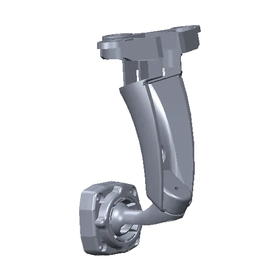 Side view of gray plastic WOLFBOX mirror mount bracket showing curved arm and clip mechanism