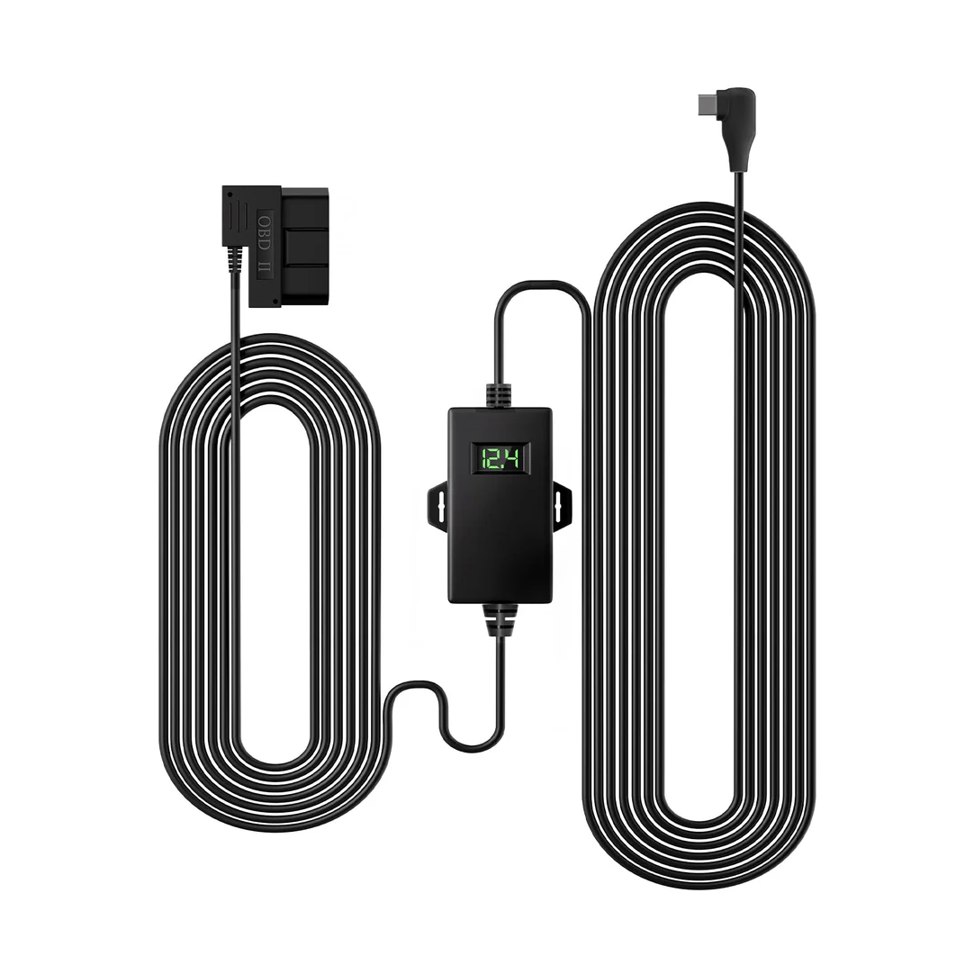 WOLFBOX OBD hardwire kit with 3.5m cable and green voltage display for X3 X5 i07 dash cam parking mode