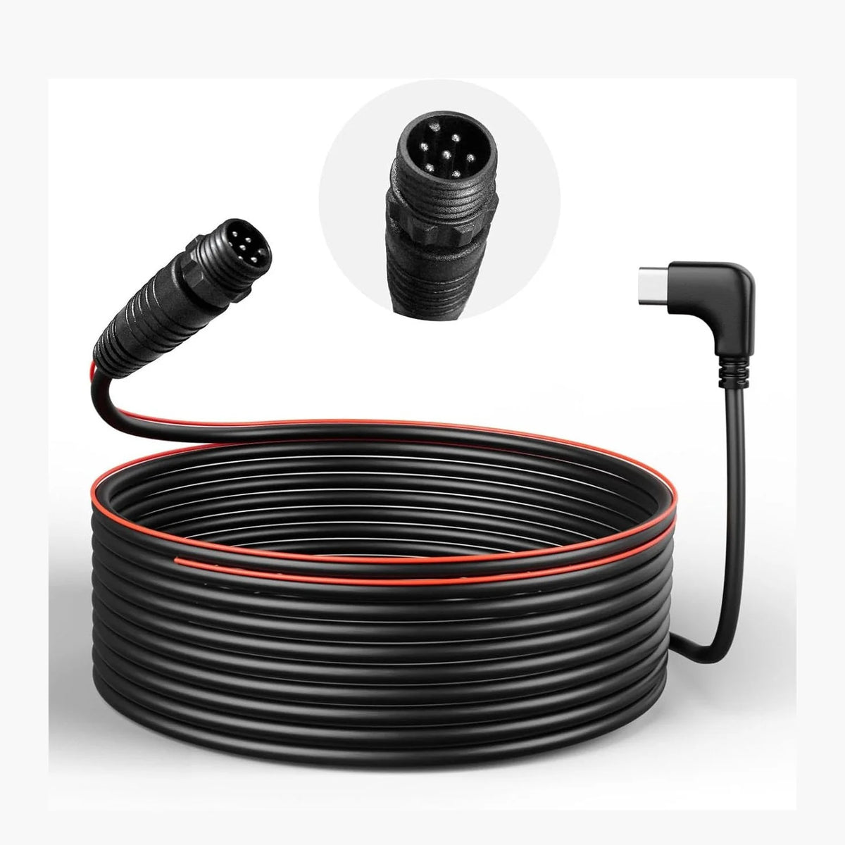 WOLFBOX rear camera cable with waterproof 6-pin connector and USB-C plug