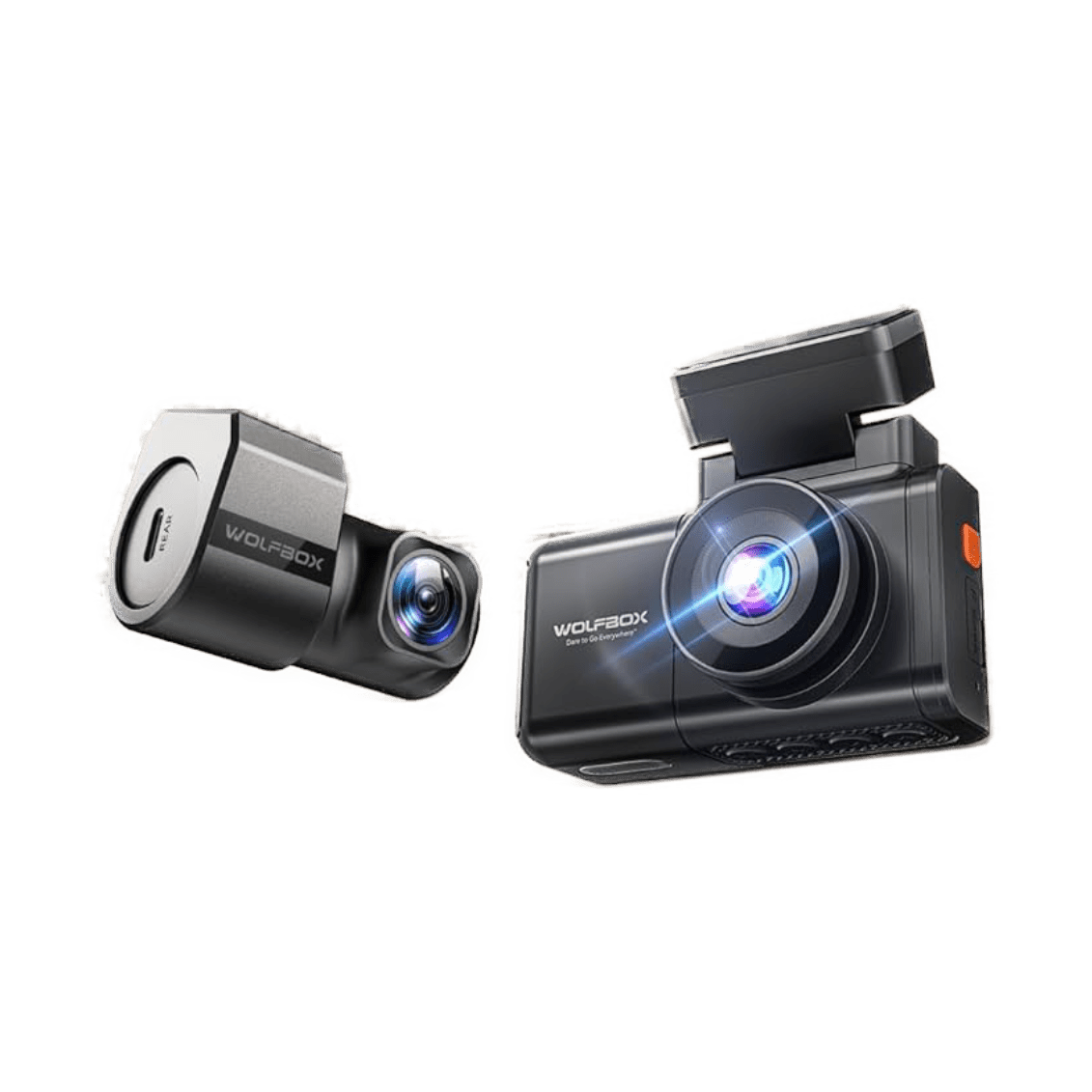 WOLFBOX X3 front and rear dash cam set with 64GB card