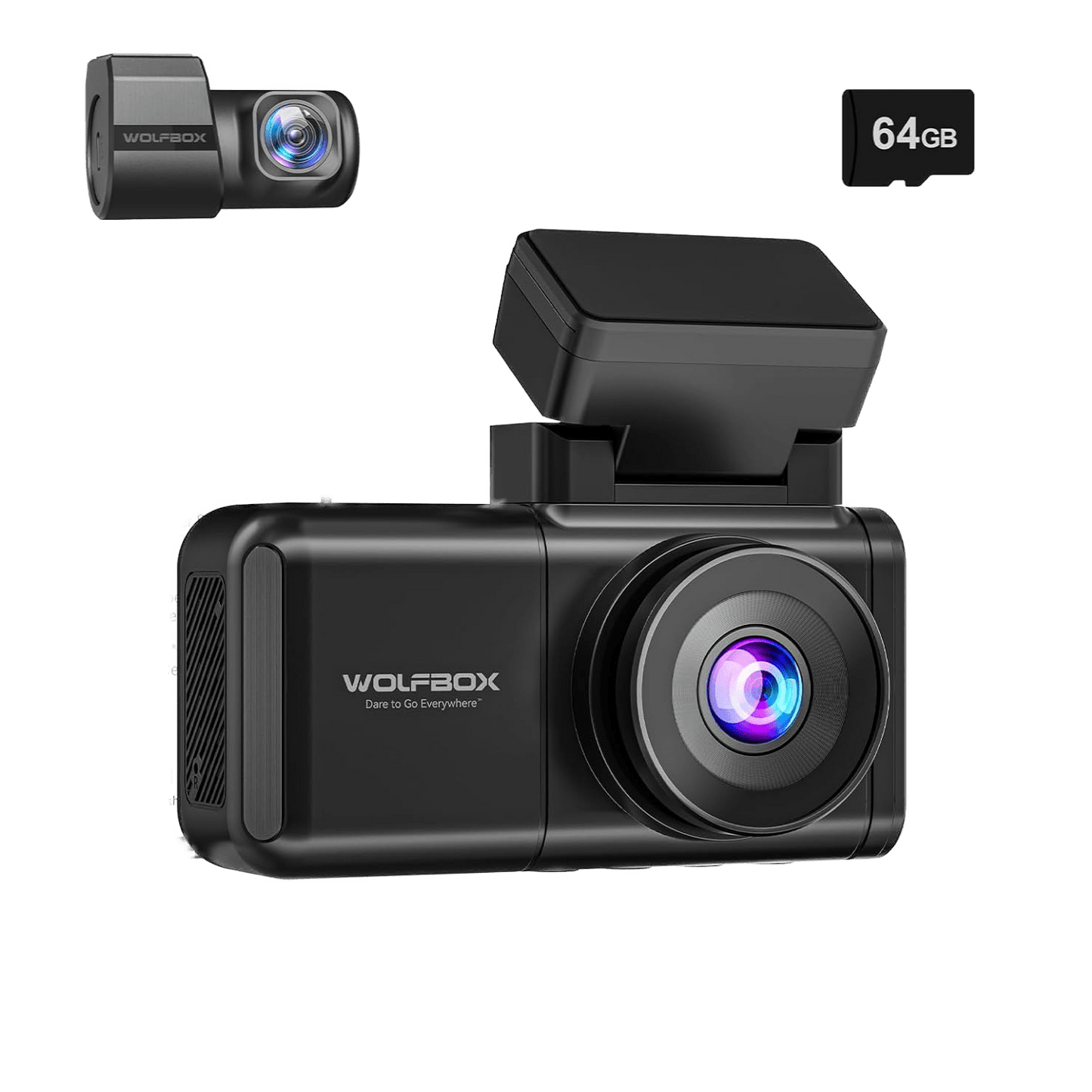 WOLFBOX X3 2-CH Front+Rear Dash Cam - 2.5K 60 fps STARVIS 2 64GB Inc.