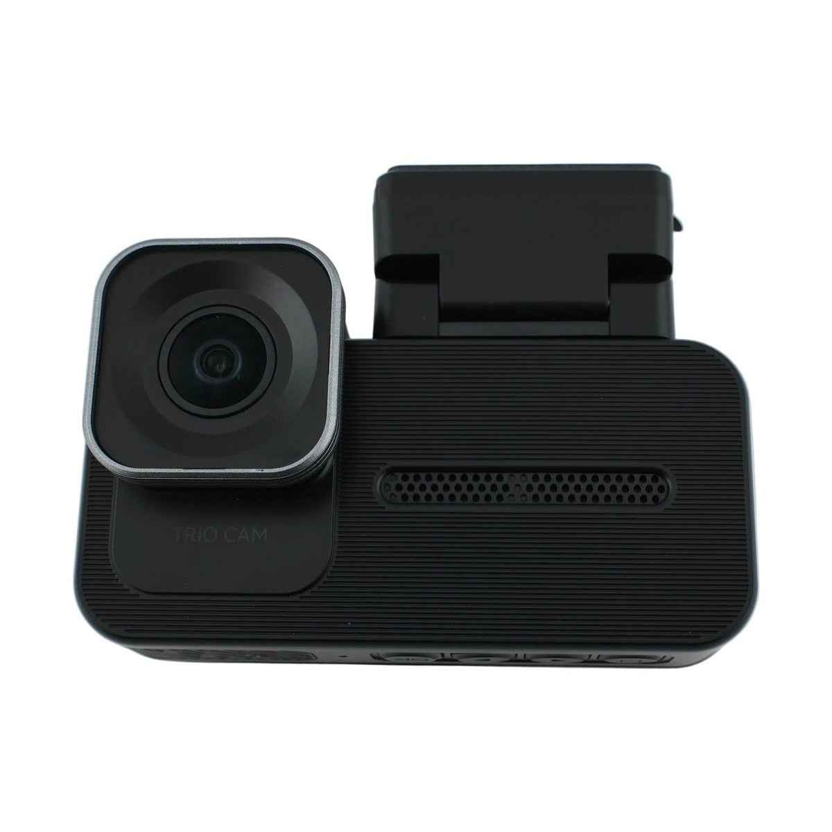 Front view of WOLFBOX X5 TRIO CAM tri-channel dash cam with silver-framed lens assembly