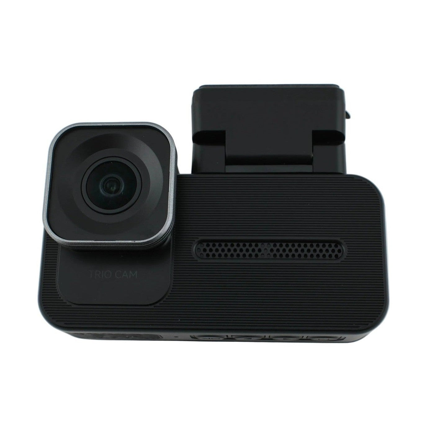 Front view of WOLFBOX X5 TRIO CAM tri-channel dash cam with silver-framed lens assembly