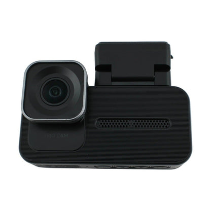 Front view of WOLFBOX X5 TRIO CAM tri-channel dash cam with silver-framed lens assembly