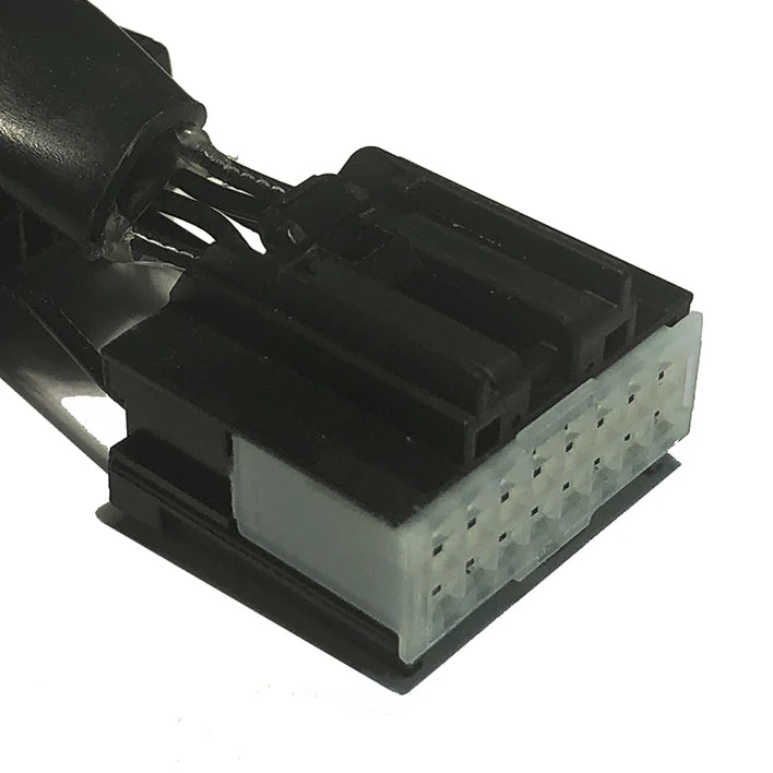 Car audio wiring harness connector on a white background