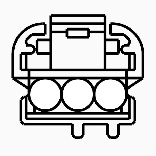 Black and white line drawing of a car engine block