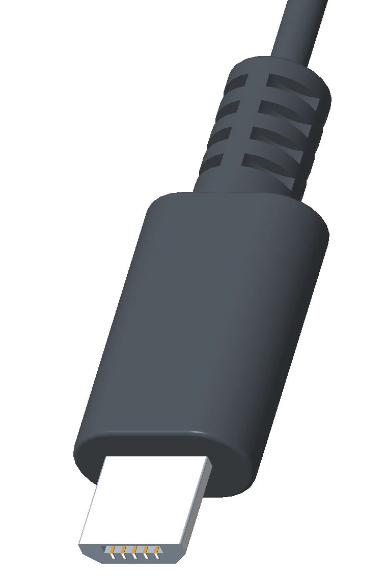 Black USB cable connector on a white background