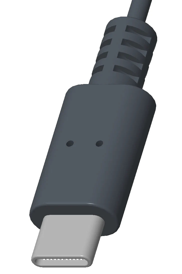 Close-up of a USB-C connector on a white background